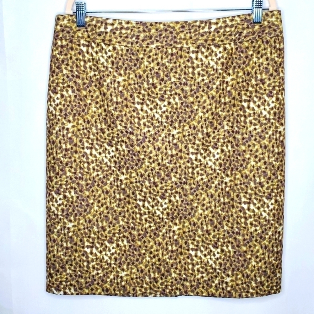 SILK Blend Lined Skirt Size 14‎ Exposed Back Zipper Spring Animal Print Office